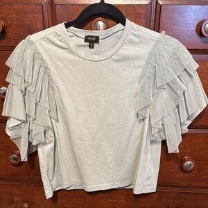 Anthropologie Green Flutter Sleeve Crop Tee